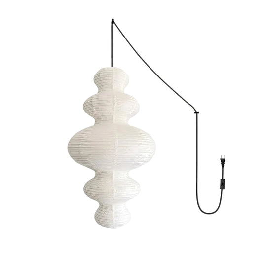 Rice Paper Pendant Light | 18.5 x 32 in Sculptural Paper Shade on a Bamboo Frame | Plug-In, 15 ft Cord, E26