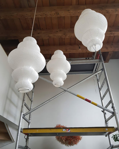 Rice Paper Pendant Light | 18.5 x 32 in Sculptural Paper Shade on a Bamboo Frame | Plug-In, 15 ft Cord, E26