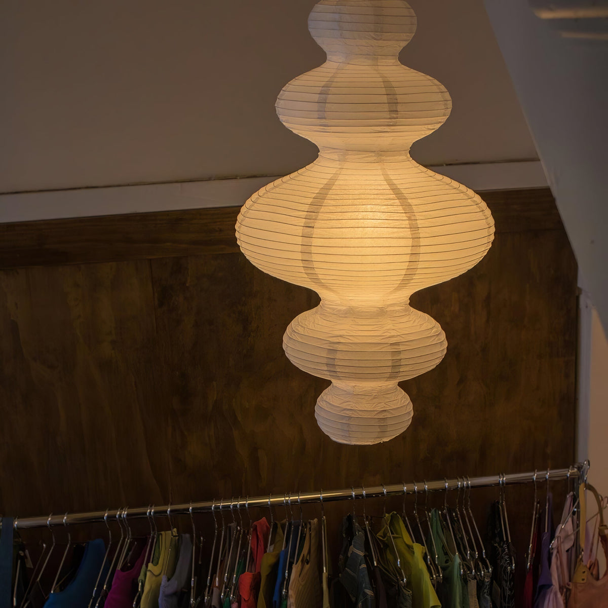 Rice Paper Pendant Light | 18.5 x 32 in Sculptural Paper Shade on a Bamboo Frame | Plug-In, 15 ft Cord, E26