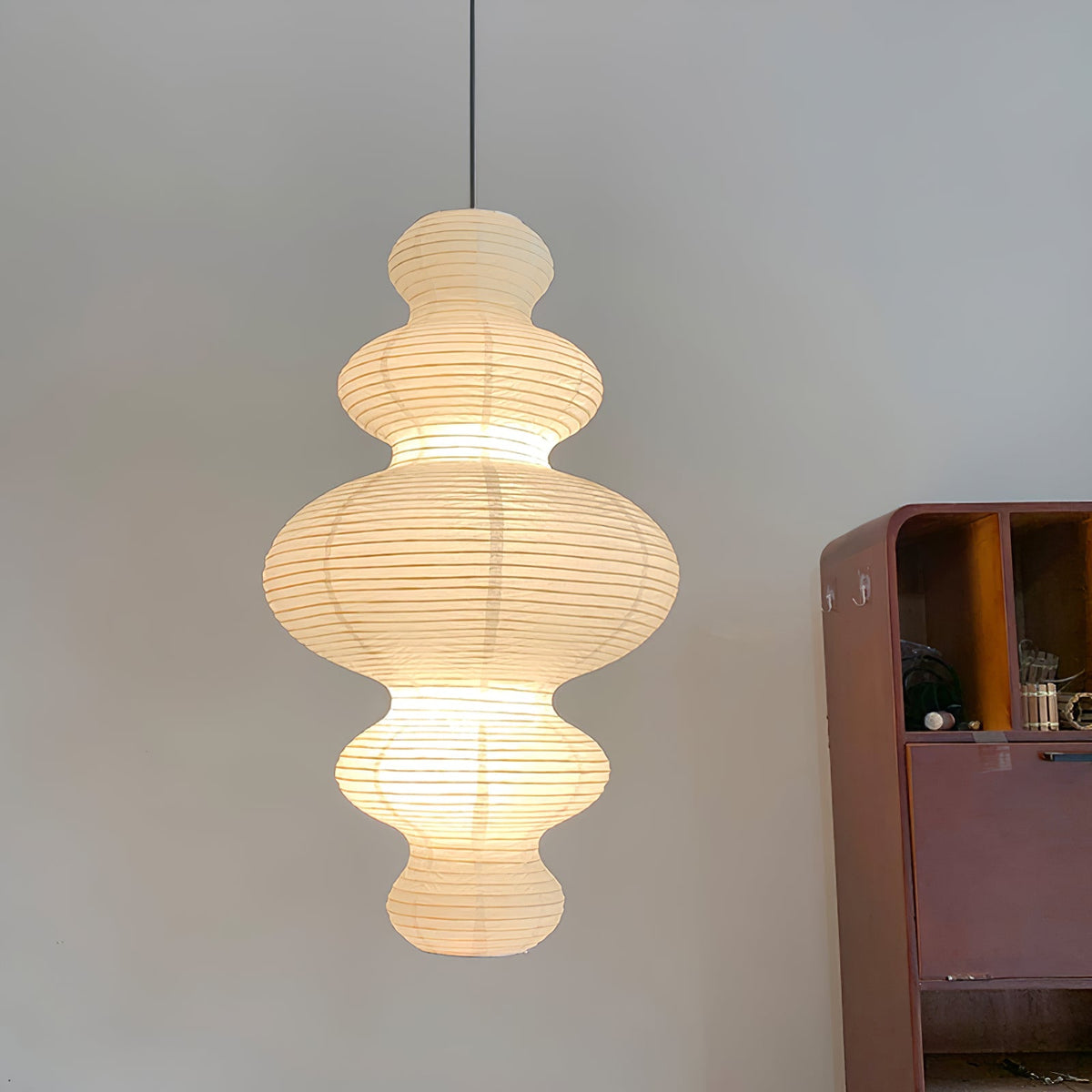 Rice Paper Pendant Light | 18.5 x 32 in Sculptural Paper Shade on a Bamboo Frame | Plug-In, 15 ft Cord, E26
