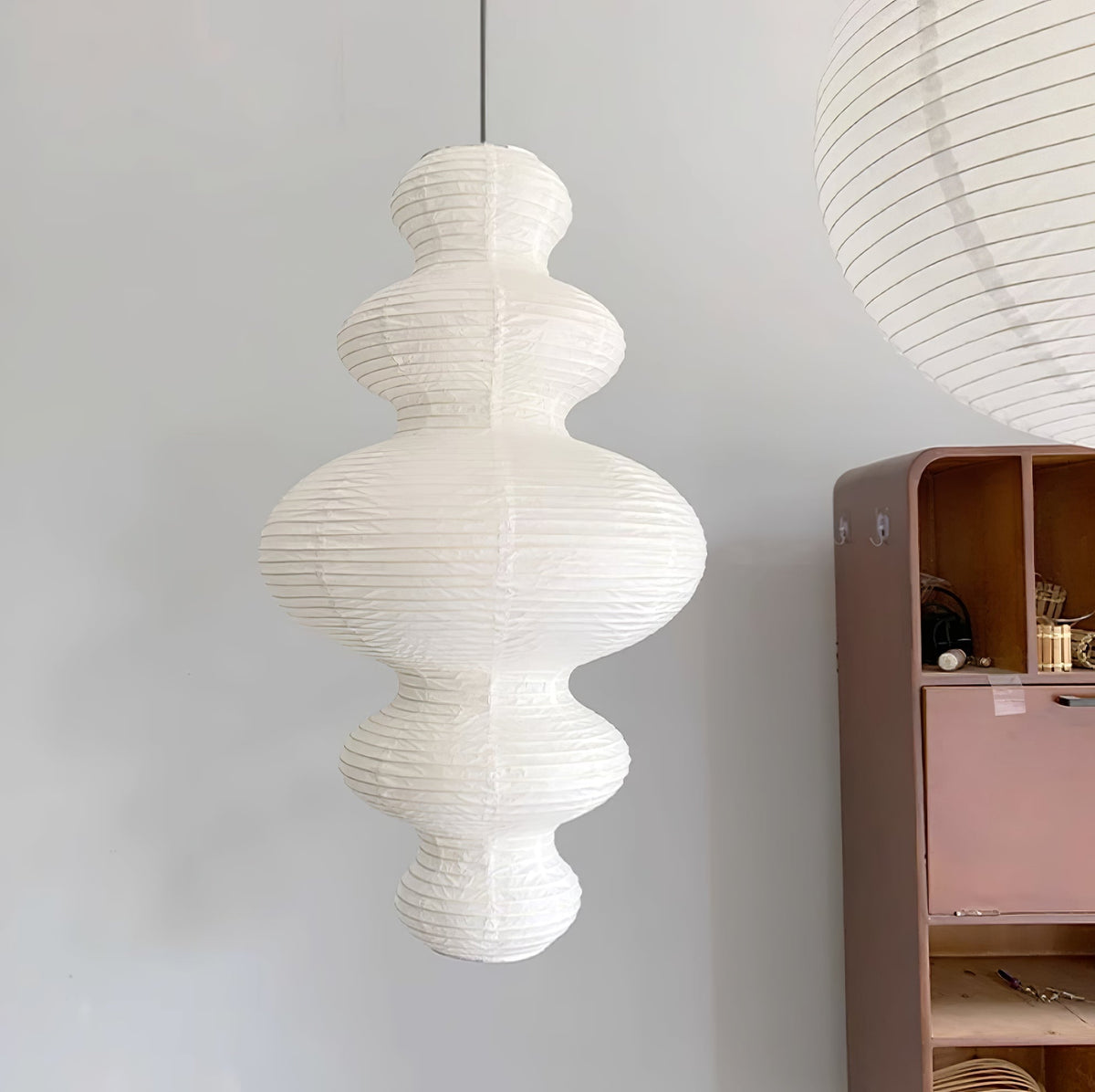 Rice Paper Pendant Light | 18.5 x 32 in Sculptural Paper Shade on a Bamboo Frame | Plug-In, 15 ft Cord, E26
