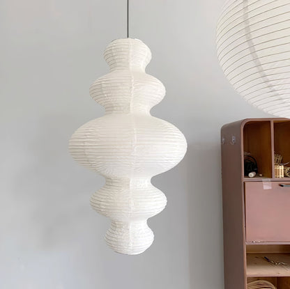 Rice Paper Pendant Light | 18.5 x 32 in Sculptural Paper Shade on a Bamboo Frame | Plug-In, 15 ft Cord, E26