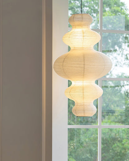 Rice Paper Pendant Light | 18.5 x 32 in Sculptural Paper Shade on a Bamboo Frame | Plug-In, 15 ft Cord, E26