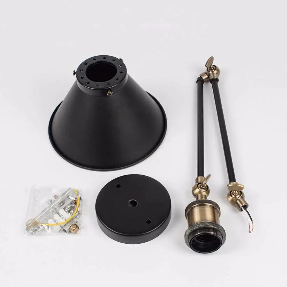 Swing Arm Wall Sconce | Black Metal Cone Shade, 16 in Folding Arm | Plug-In or Hardwired, Single or Set of 2
