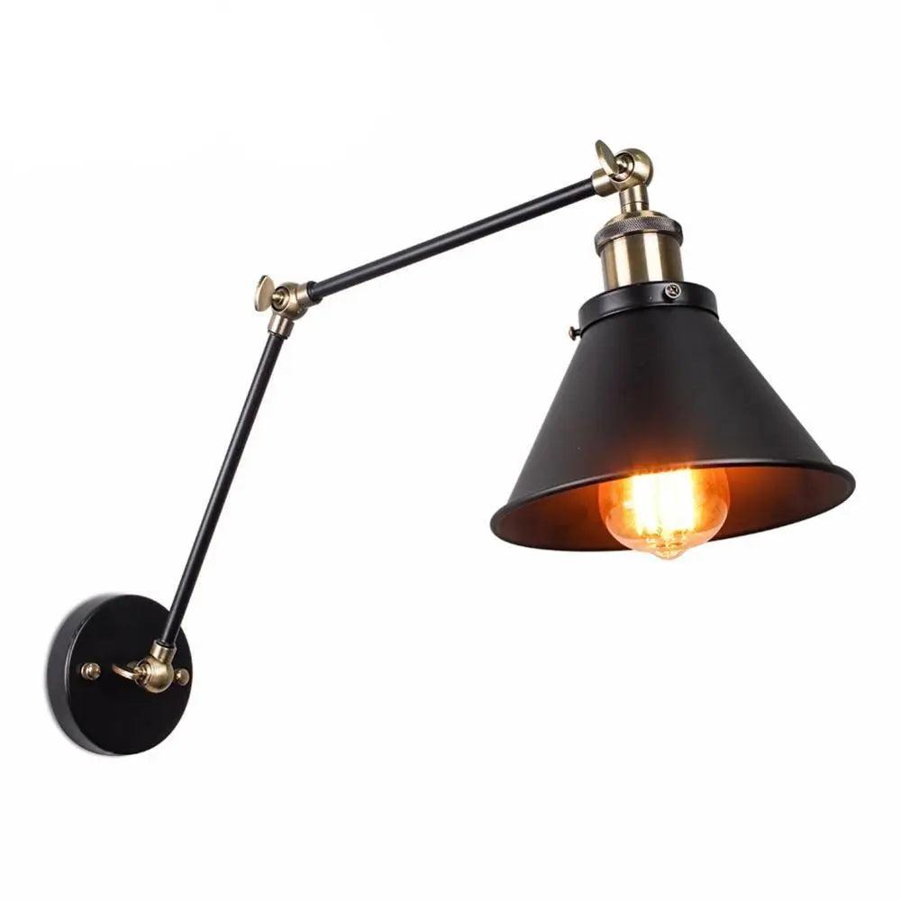 Swing Arm Wall Sconce | Black Metal Cone Shade, 16 in Folding Arm | Plug-In or Hardwired, Single or Set of 2