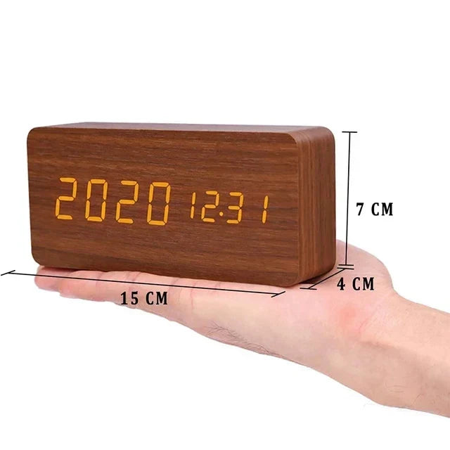 LED Alarm Clock | Voice-Controlled Wood-Effect Design