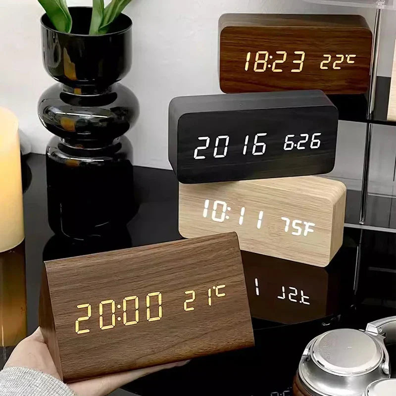 LED Alarm Clock | Voice-Controlled Wood-Effect Design