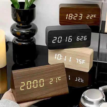 LED Alarm Clock | Voice-Controlled Wood-Effect Design