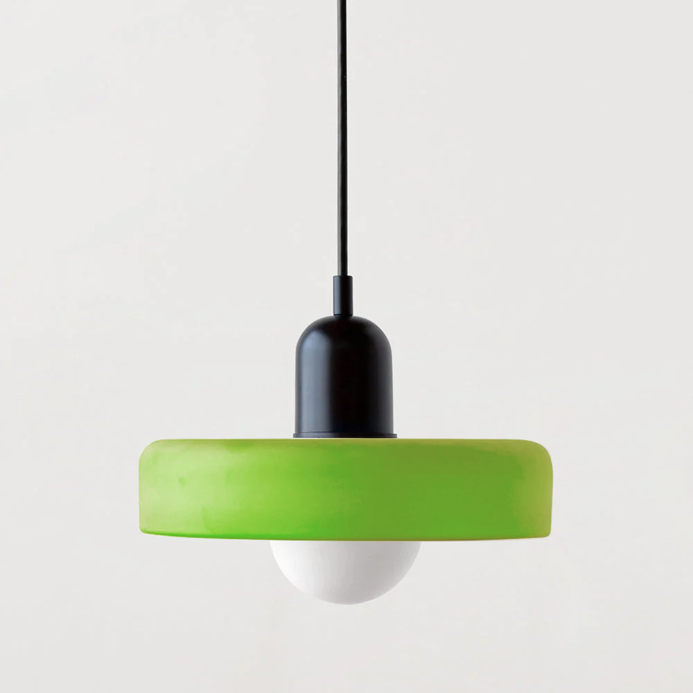 Bauhaus Pendant Light | Two-Tone Glass Ring Shade over Milky Globe, G9 | 9.8 or 13.8 in, 24 Color Combos