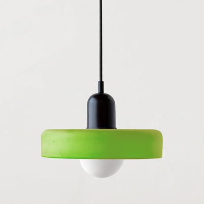 Bauhaus Pendant Light | Two-Tone Glass Ring Shade over Milky Globe, G9 | 9.8 or 13.8 in, 24 Color Combos