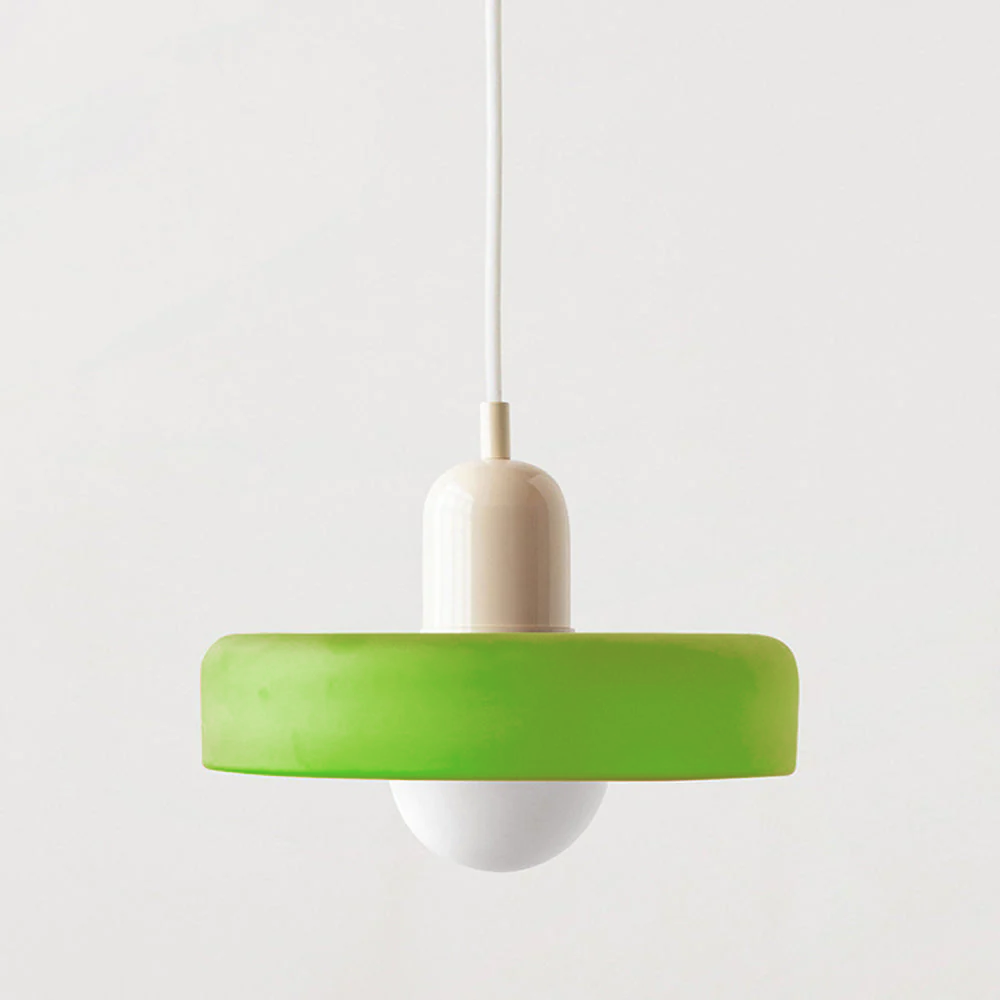 Bauhaus Pendant Light | Two-Tone Glass Ring Shade over Milky Globe, G9 | 9.8 or 13.8 in, 24 Color Combos