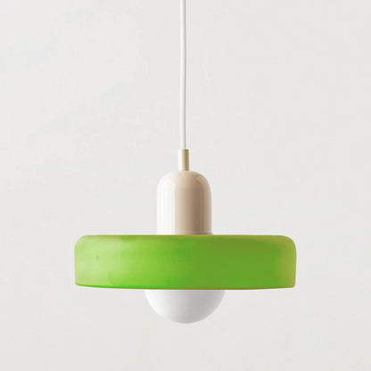 Bauhaus Pendant Light | Two-Tone Glass Ring Shade over Milky Globe, G9 | 9.8 or 13.8 in, 24 Color Combos