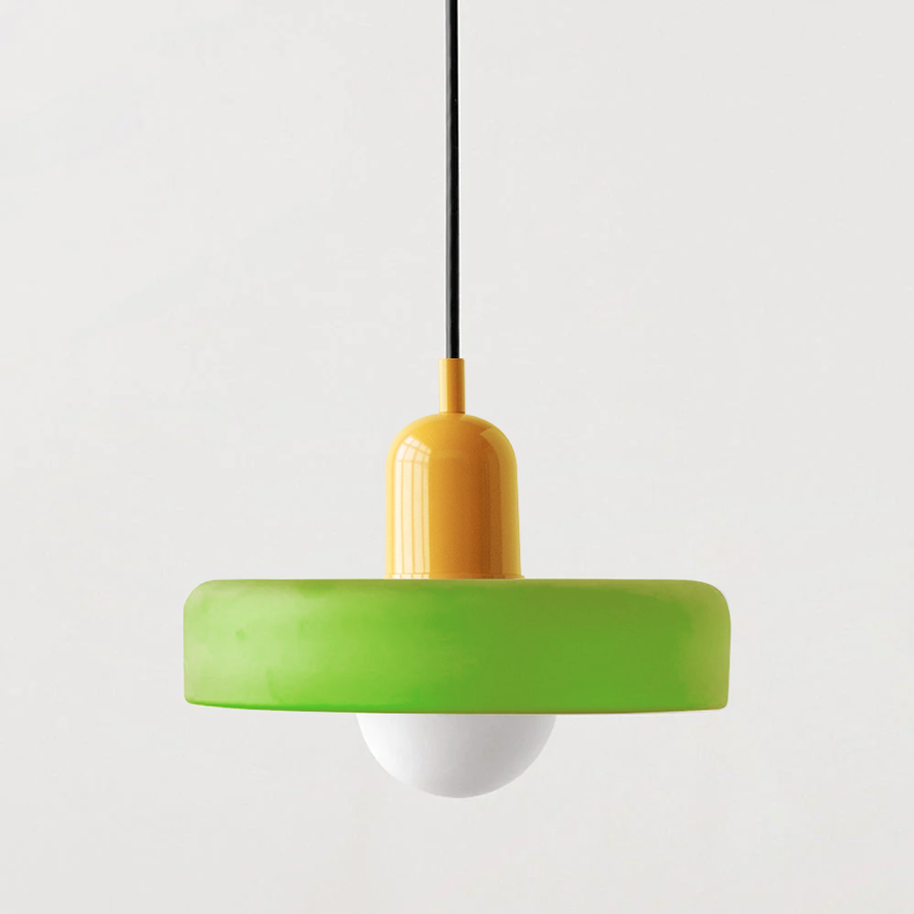 Bauhaus Pendant Light | Two-Tone Glass Ring Shade over Milky Globe, G9 | 9.8 or 13.8 in, 24 Color Combos