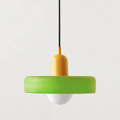 Bauhaus Pendant Light | Two-Tone Glass Ring Shade over Milky Globe, G9 | 9.8 or 13.8 in, 24 Color Combos