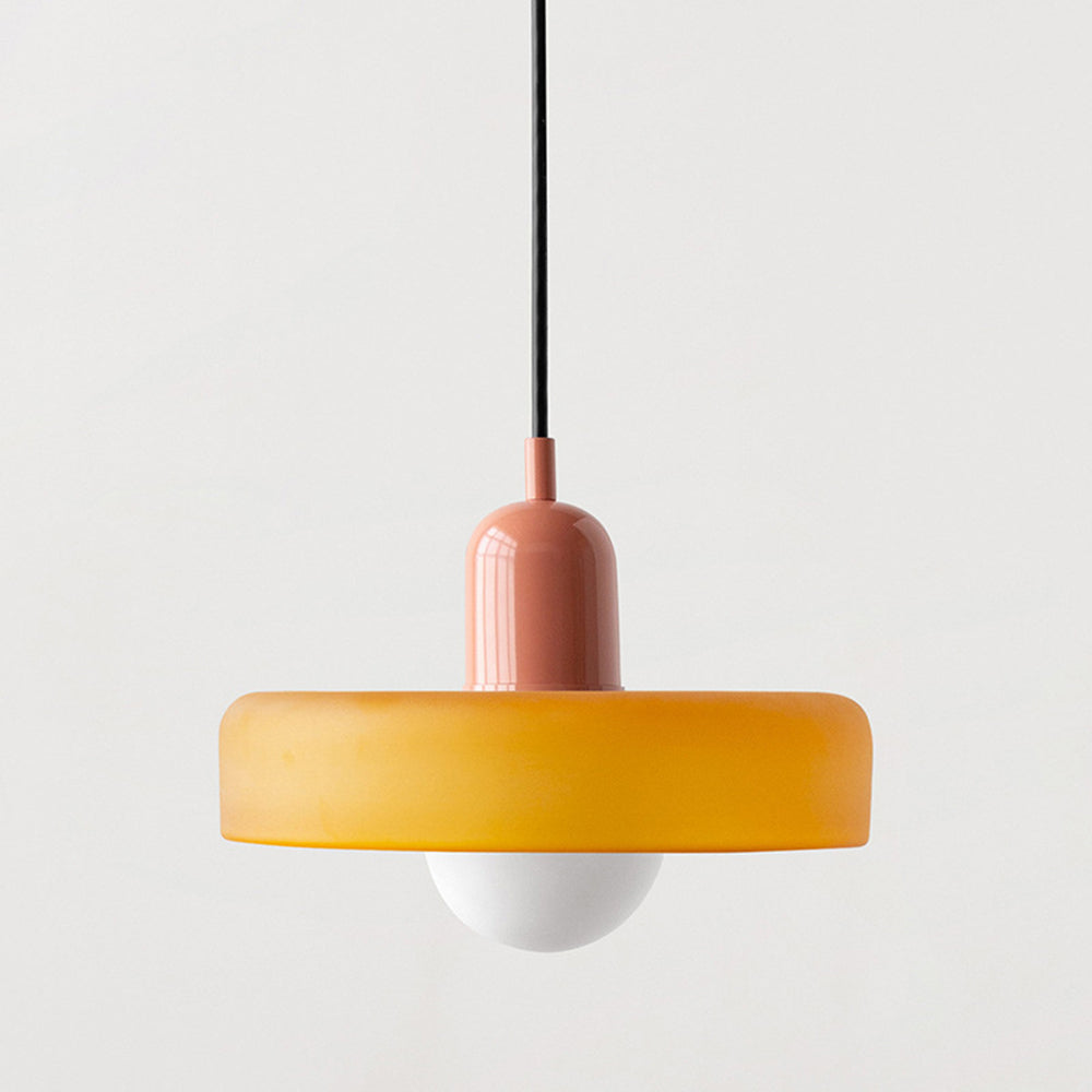 Bauhaus Pendant Light | Two-Tone Glass Ring Shade over Milky Globe, G9 | 9.8 or 13.8 in, 24 Color Combos