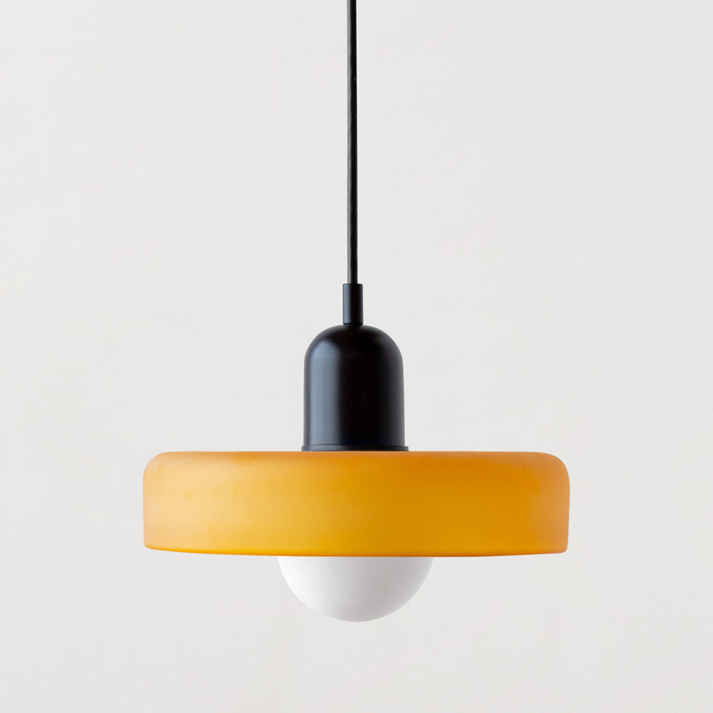 Bauhaus Pendant Light | Two-Tone Glass Ring Shade over Milky Globe, G9 | 9.8 or 13.8 in, 24 Color Combos