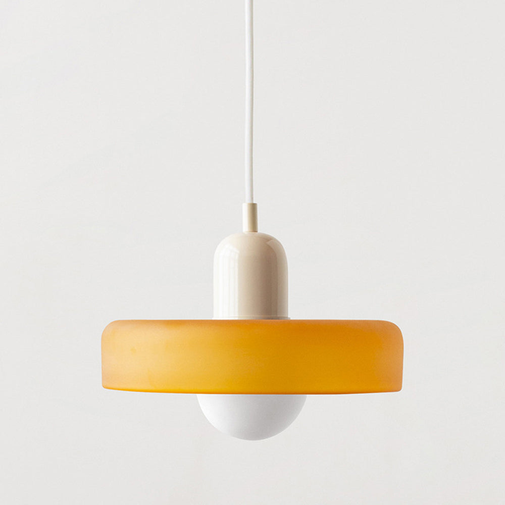 Bauhaus Pendant Light | Two-Tone Glass Ring Shade over Milky Globe, G9 | 9.8 or 13.8 in, 24 Color Combos