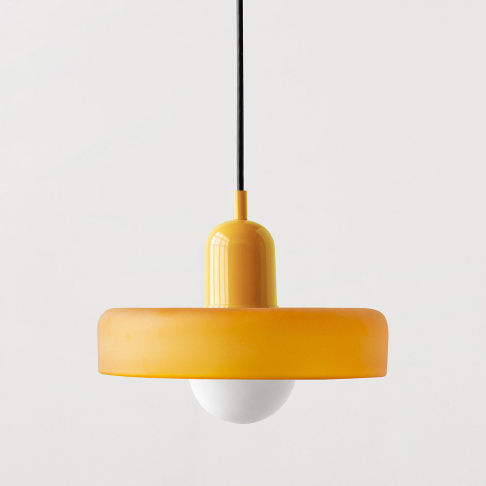 Bauhaus Pendant Light | Two-Tone Glass Ring Shade over Milky Globe, G9 | 9.8 or 13.8 in, 24 Color Combos