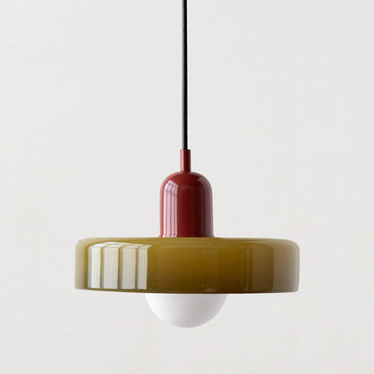 Bauhaus Pendant Light | Two-Tone Glass Ring Shade over Milky Globe, G9 | 9.8 or 13.8 in, 24 Color Combos