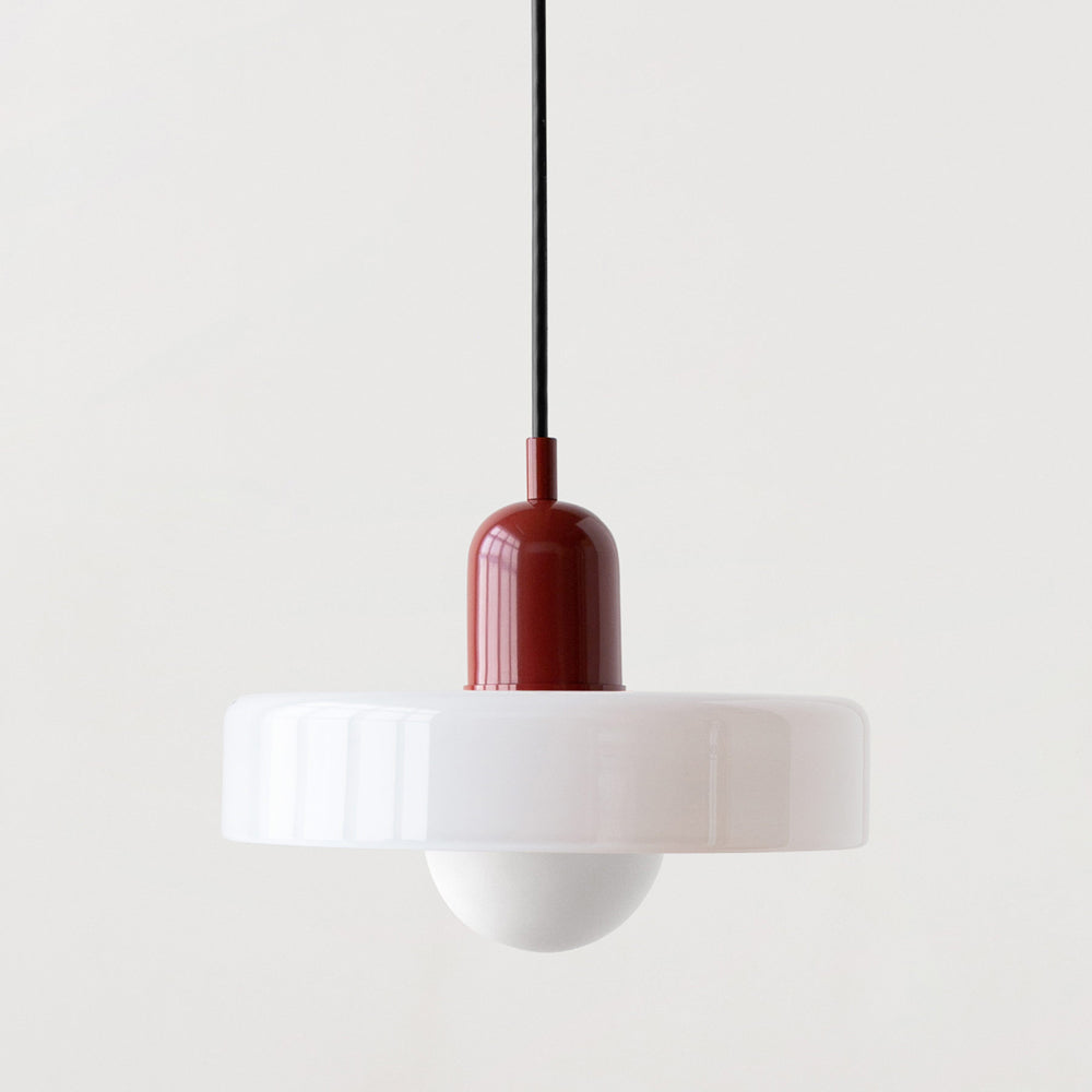Bauhaus Pendant Light | Two-Tone Glass Ring Shade over Milky Globe, G9 | 9.8 or 13.8 in, 24 Color Combos