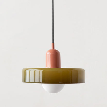 Bauhaus Pendant Light | Two-Tone Glass Ring Shade over Milky Globe, G9 | 9.8 or 13.8 in, 24 Color Combos