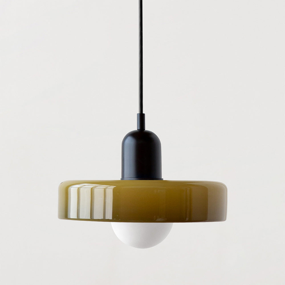 Bauhaus Pendant Light | Two-Tone Glass Ring Shade over Milky Globe, G9 | 9.8 or 13.8 in, 24 Color Combos