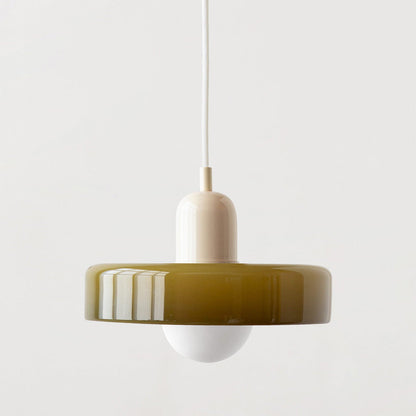 Bauhaus Pendant Light | Two-Tone Glass Ring Shade over Milky Globe, G9 | 9.8 or 13.8 in, 24 Color Combos