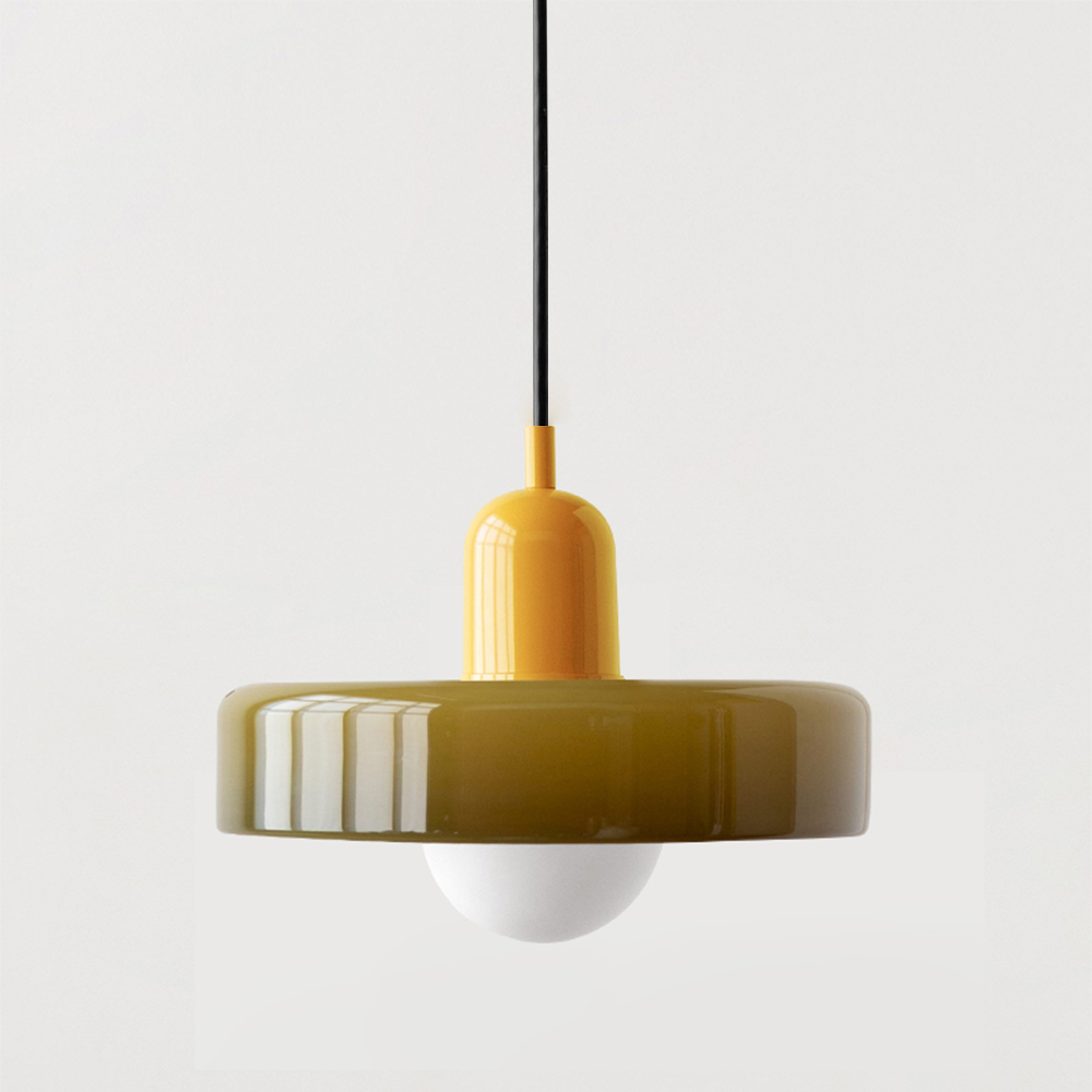 Bauhaus Pendant Light | Two-Tone Glass Ring Shade over Milky Globe, G9 | 9.8 or 13.8 in, 24 Color Combos