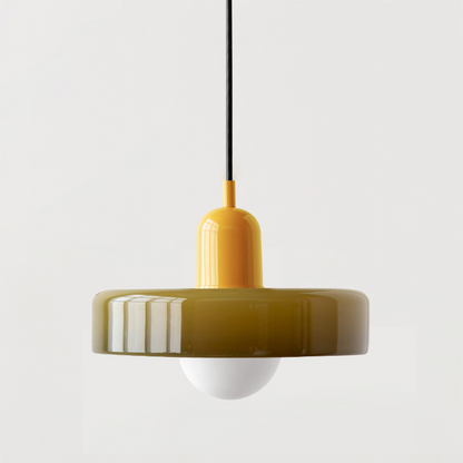 Bauhaus Pendant Light | Two-Tone Glass Ring Shade over Milky Globe, G9 | 9.8 or 13.8 in, 24 Color Combos