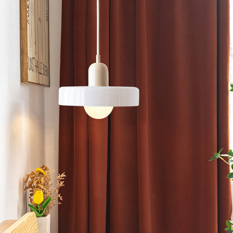 Bauhaus Pendant Light | Two-Tone Glass Ring Shade over Milky Globe, G9 | 9.8 or 13.8 in, 24 Color Combos