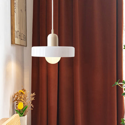 Bauhaus Pendant Light | Two-Tone Glass Ring Shade over Milky Globe, G9 | 9.8 or 13.8 in, 24 Color Combos