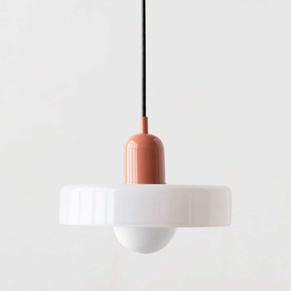 Bauhaus Pendant Light | Two-Tone Glass Ring Shade over Milky Globe, G9 | 9.8 or 13.8 in, 24 Color Combos