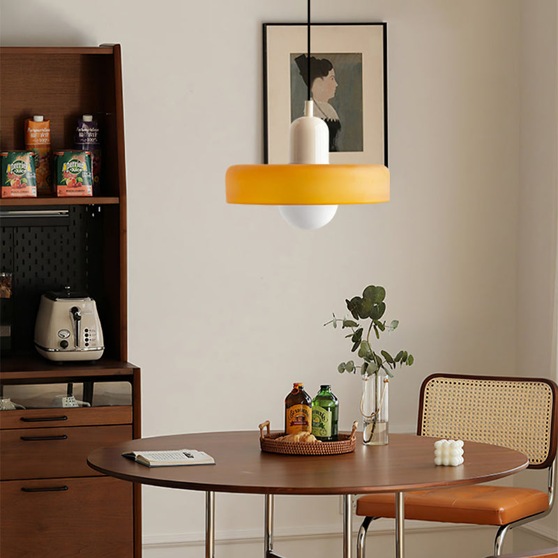 Bauhaus Pendant Light | Two-Tone Glass Ring Shade over Milky Globe, G9 | 9.8 or 13.8 in, 24 Color Combos