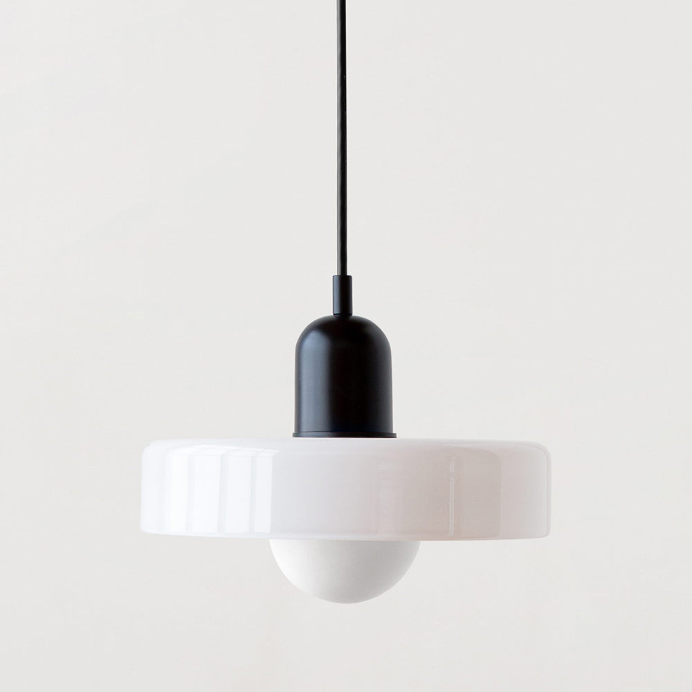 Bauhaus Pendant Light | Two-Tone Glass Ring Shade over Milky Globe, G9 | 9.8 or 13.8 in, 24 Color Combos
