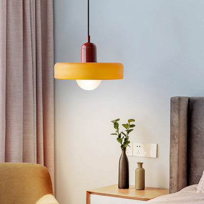 Bauhaus Pendant Light | Two-Tone Glass Ring Shade over Milky Globe, G9 | 9.8 or 13.8 in, 24 Color Combos