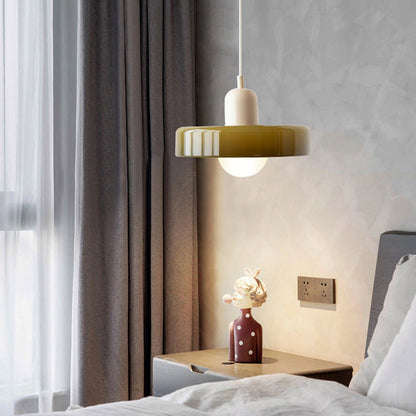 Bauhaus Pendant Light | Two-Tone Glass Ring Shade over Milky Globe, G9 | 9.8 or 13.8 in, 24 Color Combos
