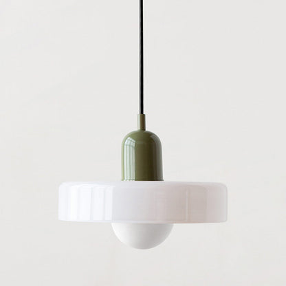 Bauhaus Pendant Light | Two-Tone Glass Ring Shade over Milky Globe, G9 | 9.8 or 13.8 in, 24 Color Combos