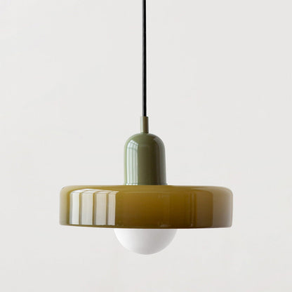 Bauhaus Pendant Light | Two-Tone Glass Ring Shade over Milky Globe, G9 | 9.8 or 13.8 in, 24 Color Combos