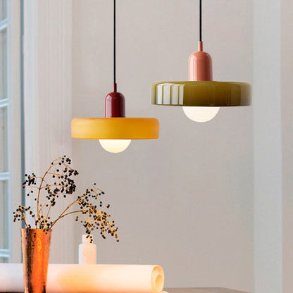 Bauhaus Pendant Light | Two-Tone Glass Ring Shade over Milky Globe, G9 | 9.8 or 13.8 in, 24 Color Combos
