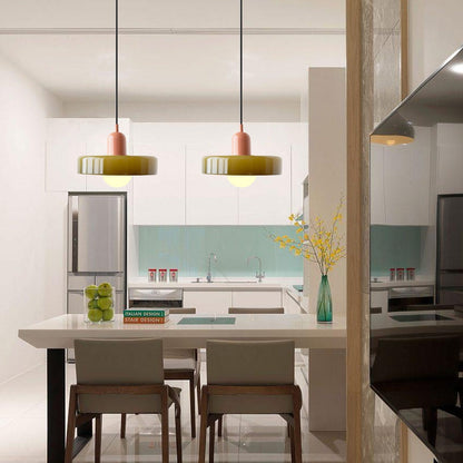 Bauhaus Pendant Light | Two-Tone Glass Ring Shade over Milky Globe, G9 | 9.8 or 13.8 in, 24 Color Combos