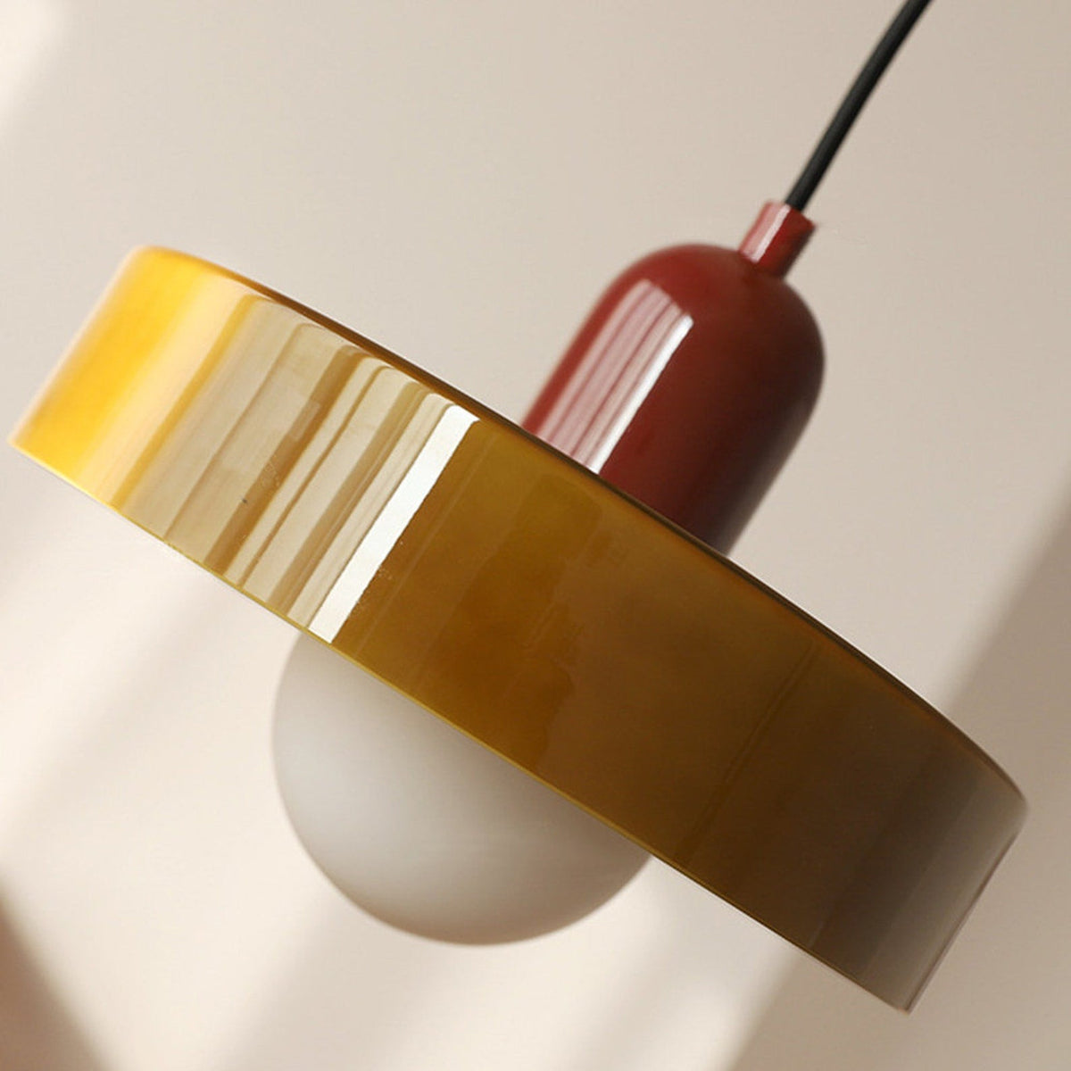 Bauhaus Pendant Light | Two-Tone Glass Ring Shade over Milky Globe, G9 | 9.8 or 13.8 in, 24 Color Combos