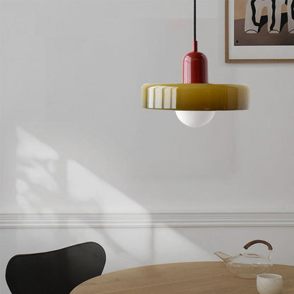 Bauhaus Pendant Light | Two-Tone Glass Ring Shade over Milky Globe, G9 | 9.8 or 13.8 in, 24 Color Combos