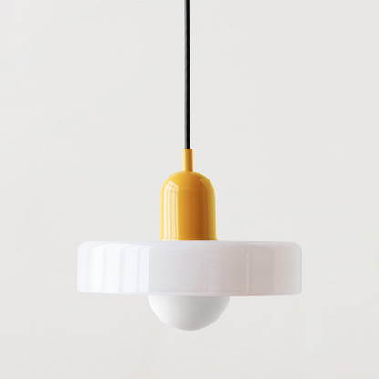 Bauhaus Pendant Light | Two-Tone Glass Ring Shade over Milky Globe, G9 | 9.8 or 13.8 in, 24 Color Combos