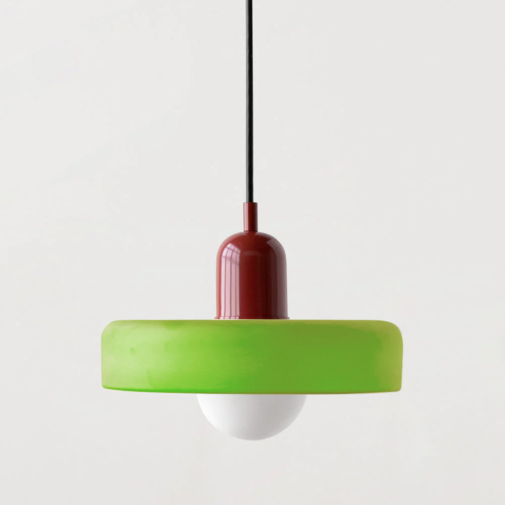 Bauhaus Pendant Light | Two-Tone Glass Ring Shade over Milky Globe, G9 | 9.8 or 13.8 in, 24 Color Combos