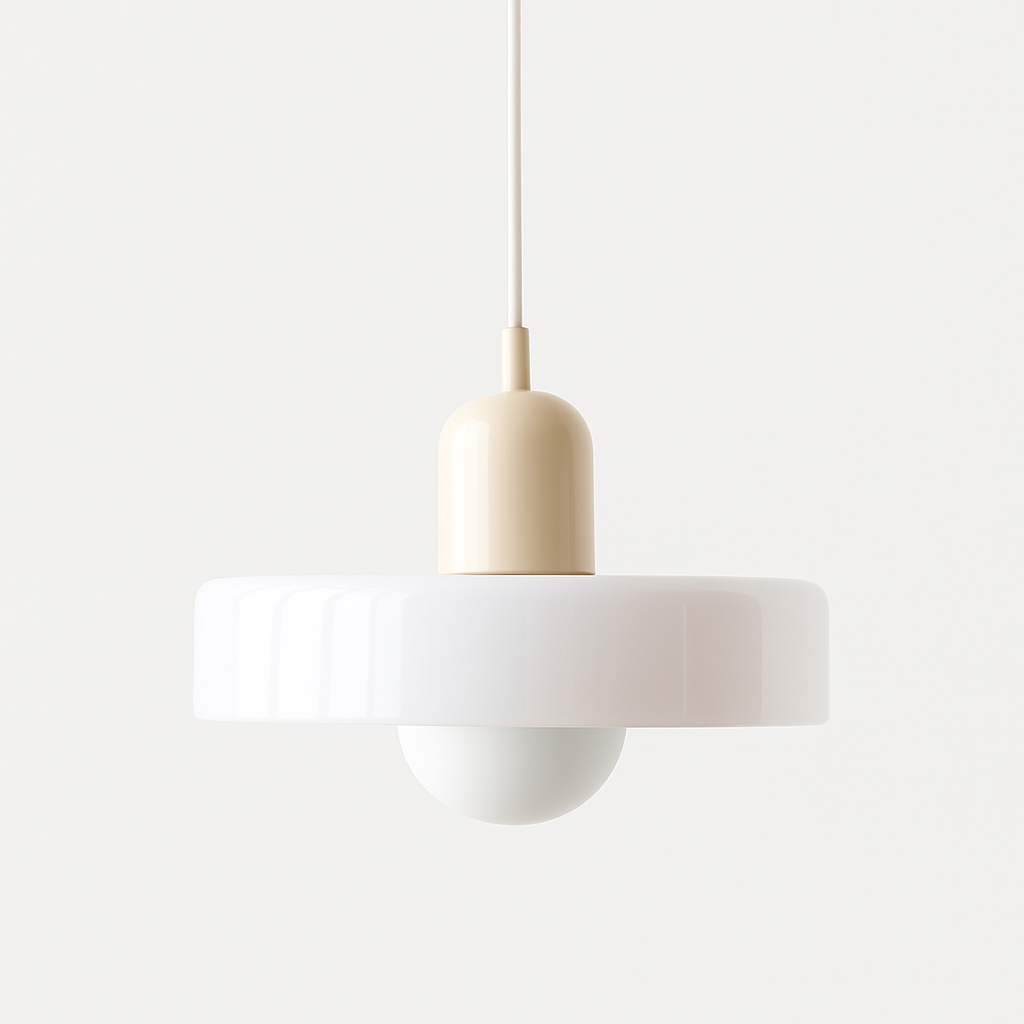Bauhaus Pendant Light | Two-Tone Glass Ring Shade over Milky Globe, G9 | 9.8 or 13.8 in, 24 Color Combos