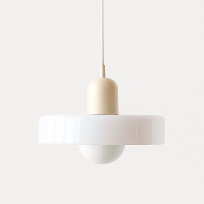 Bauhaus Pendant Light | Two-Tone Glass Ring Shade over Milky Globe, G9 | 9.8 or 13.8 in, 24 Color Combos