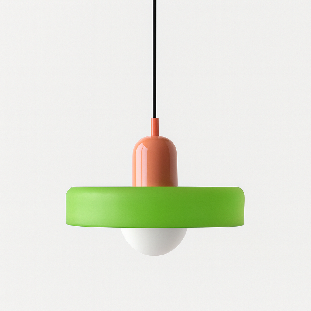 Bauhaus Pendant Light | Two-Tone Glass Ring Shade over Milky Globe, G9 | 9.8 or 13.8 in, 24 Color Combos