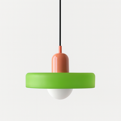 Bauhaus Pendant Light | Two-Tone Glass Ring Shade over Milky Globe, G9 | 9.8 or 13.8 in, 24 Color Combos