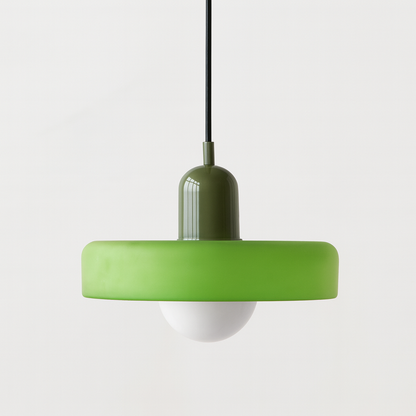 Bauhaus Pendant Light | Two-Tone Glass Ring Shade over Milky Globe, G9 | 9.8 or 13.8 in, 24 Color Combos