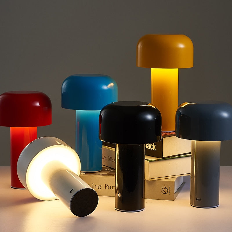 Cordless Mushroom Table Lamp | Rechargeable 4000mAh LED, Iron & Acrylic | 8.3 in, Touch Control, 9 Colors